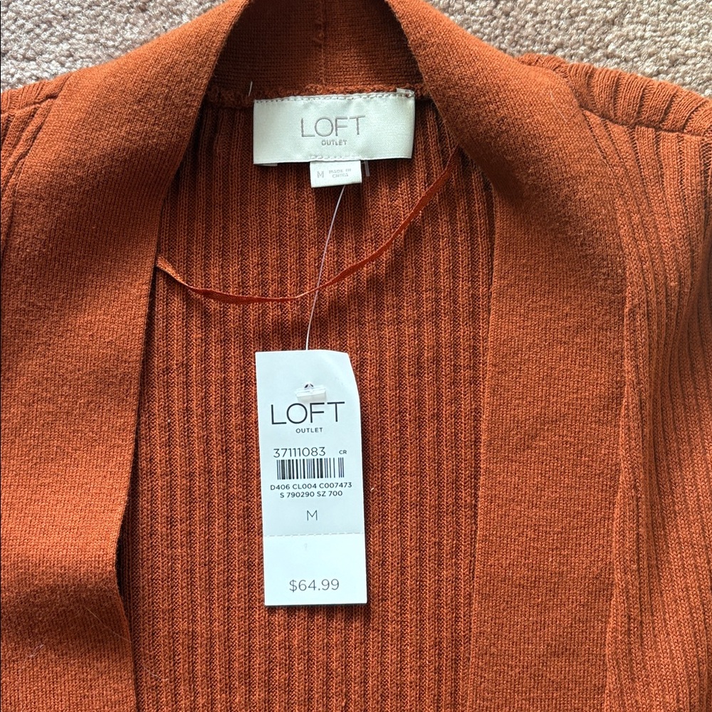 LOFT Rust Open Front Cardigan medium NWT - Picture 2 of 2